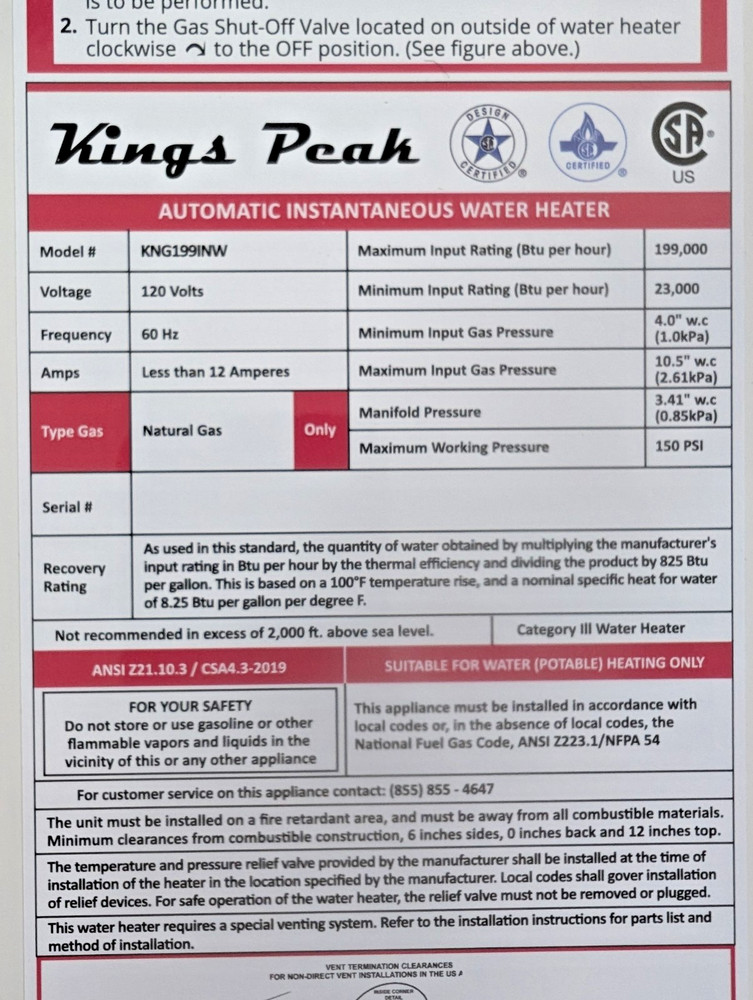 199,000 BTU Tankless Natural Gas Water Heater up to 9.0 GPM with Compact Design