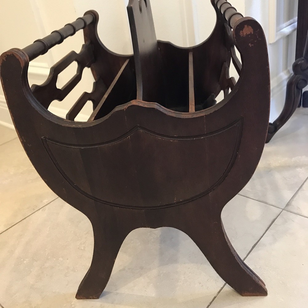 Antique / Vintage Cherry Wood Magazine Rack Solid Wood . ￼