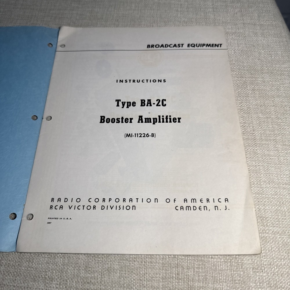 RCA Type BA-2C Booster Amplifier Instructions