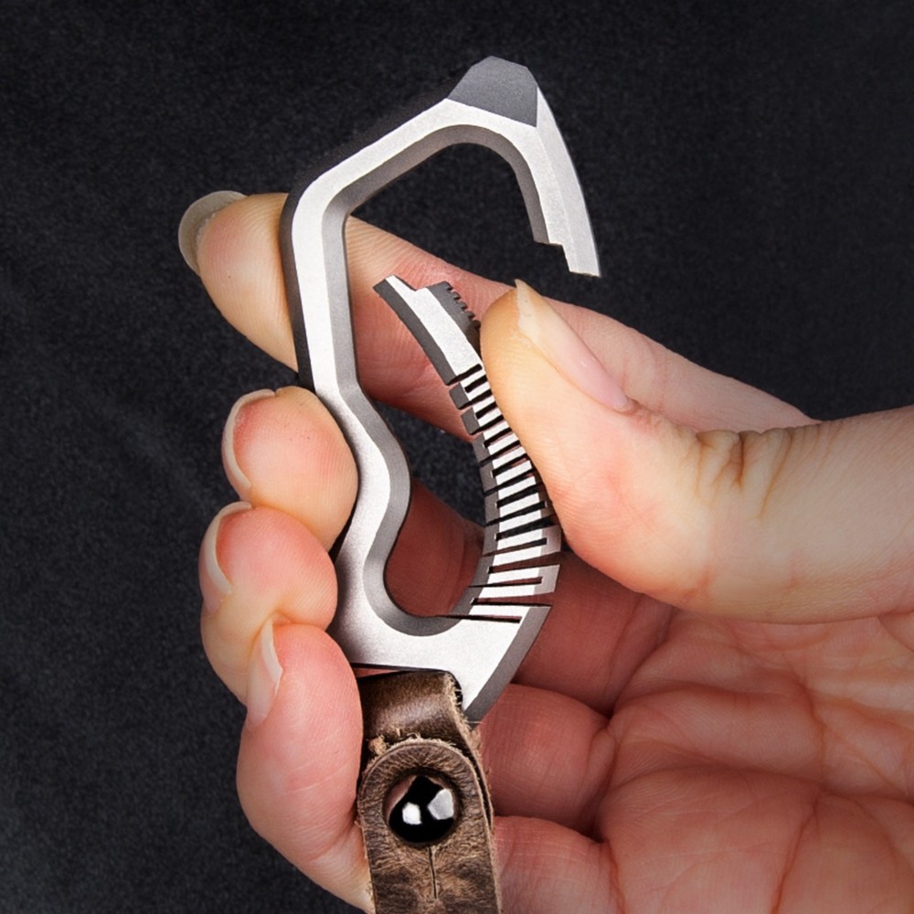 Titanium Alloy Keychain Clip with Leather Strap Removable Pendant EDC Multi Tool