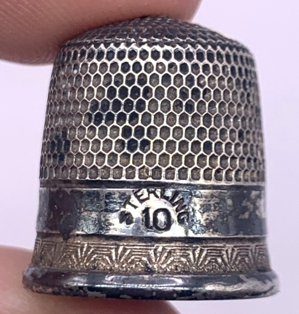 Sterling Silver Size 10 Vintage Thimble Sewing Etched