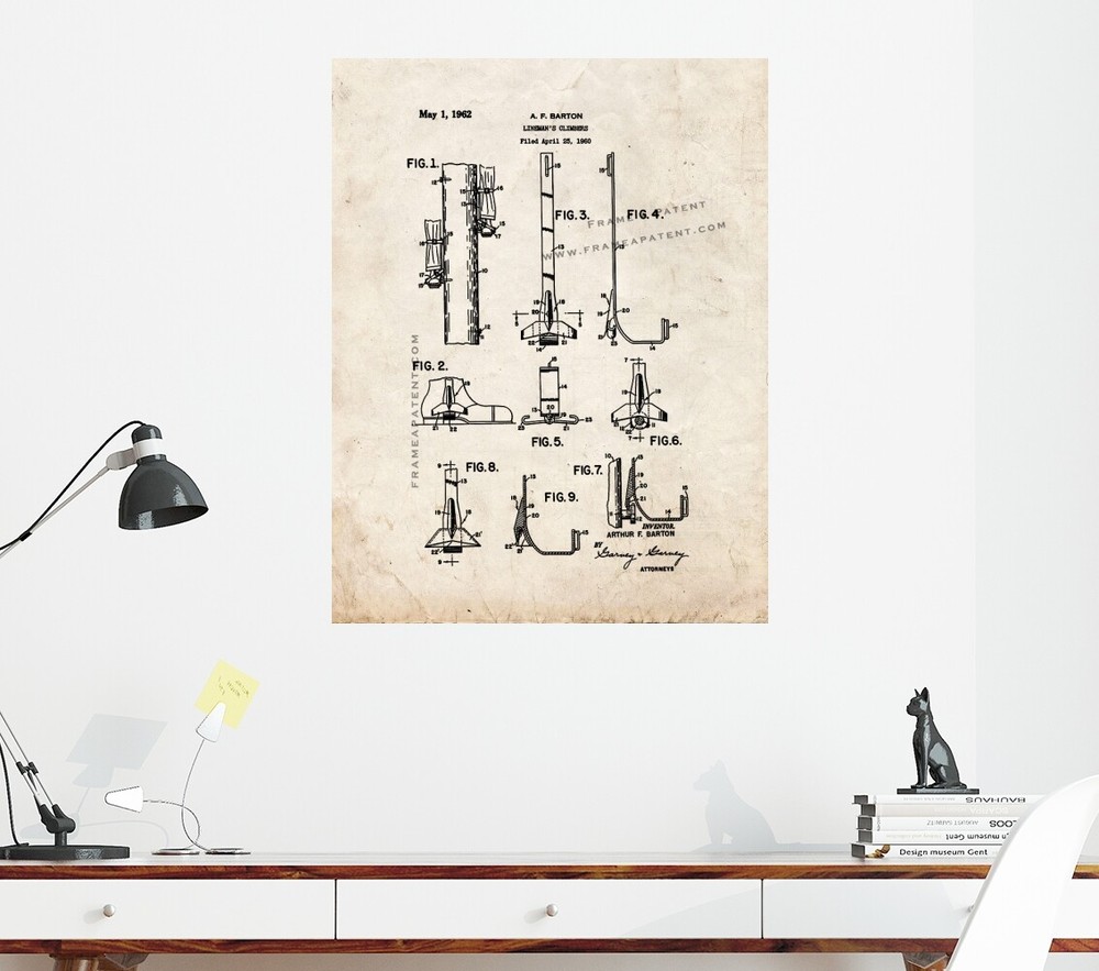 Lineman's Climbers Patent Print Old Look