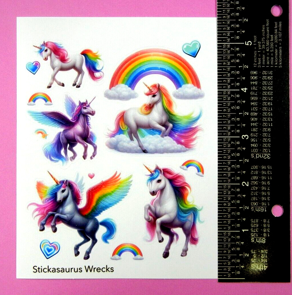 Unicorns Rainbows & Hearts Sticker Sheet