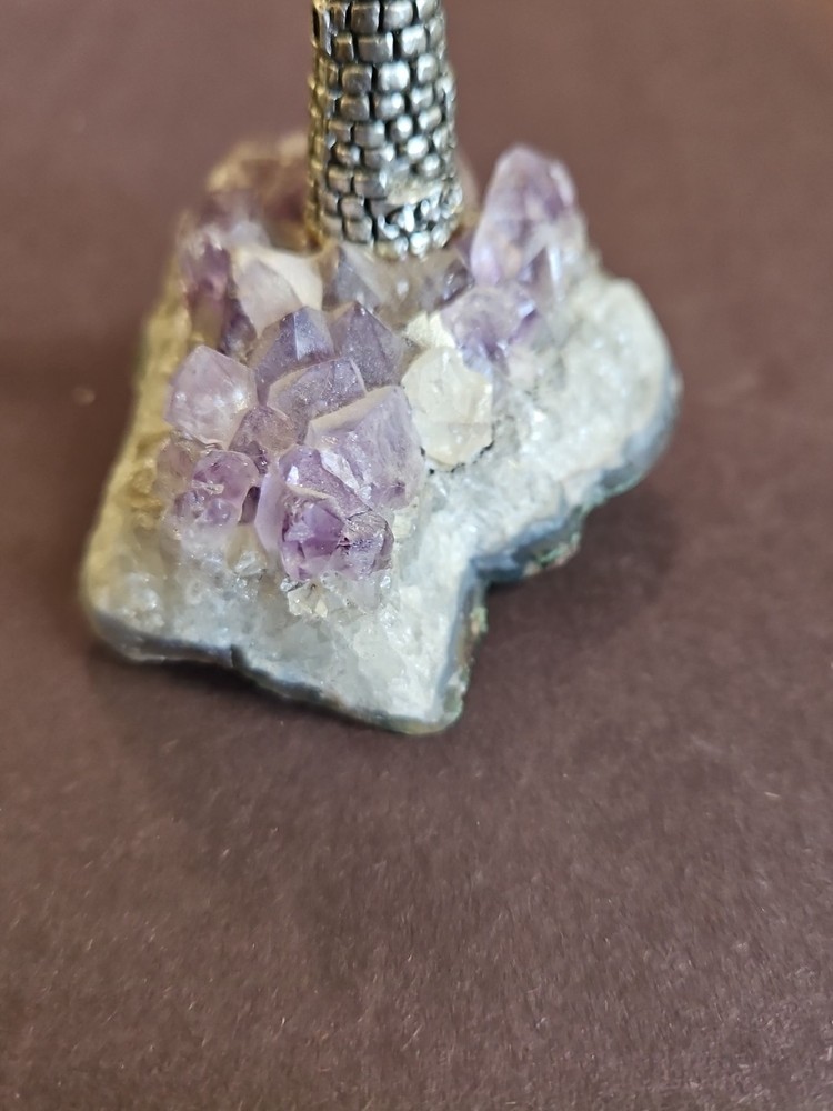 Pewter Lighthouse Blue Crystal "Light" Raw Amethyst Base