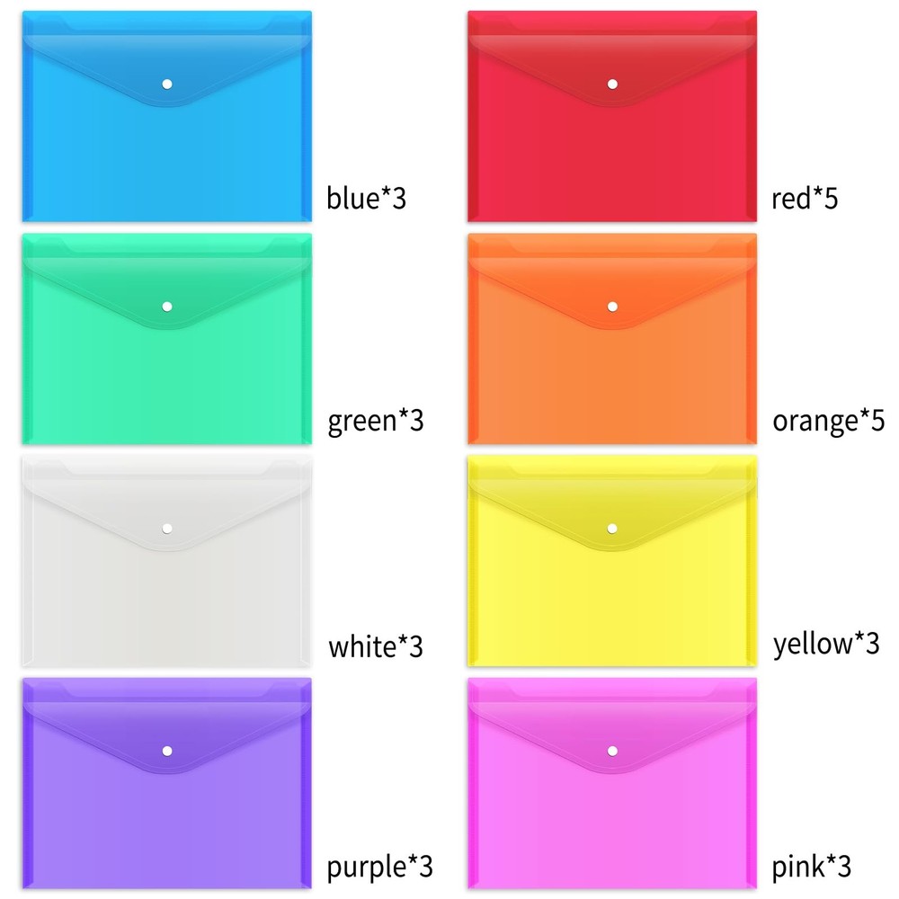 28pcs Plastic Envelopes, Plastic Folders for Documents, Poly Folders with Sna...