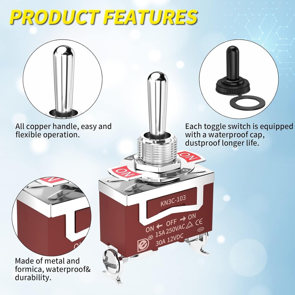 12V Toggle Switch 3 Pack SPDT Waterproof