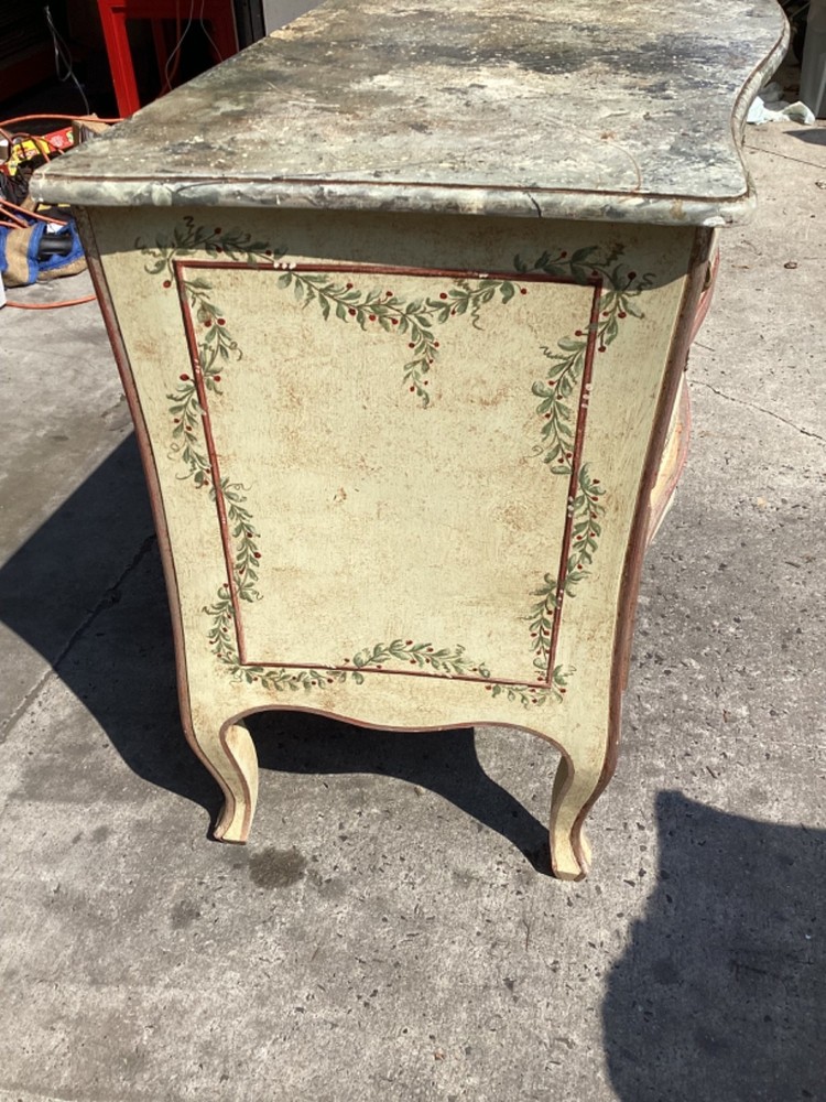 Italian Rococo Style Hand Painted Serpentine Commode Chest
