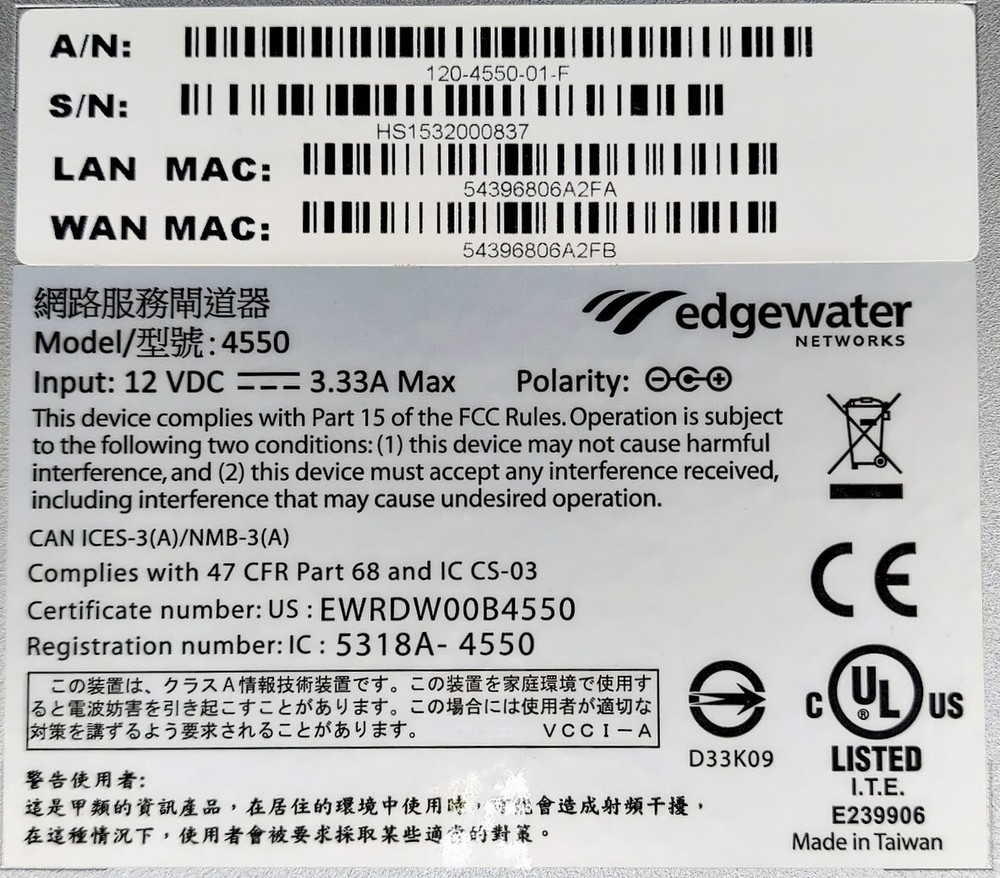 Edgewater Networks 4550 Series Network Services Gateway