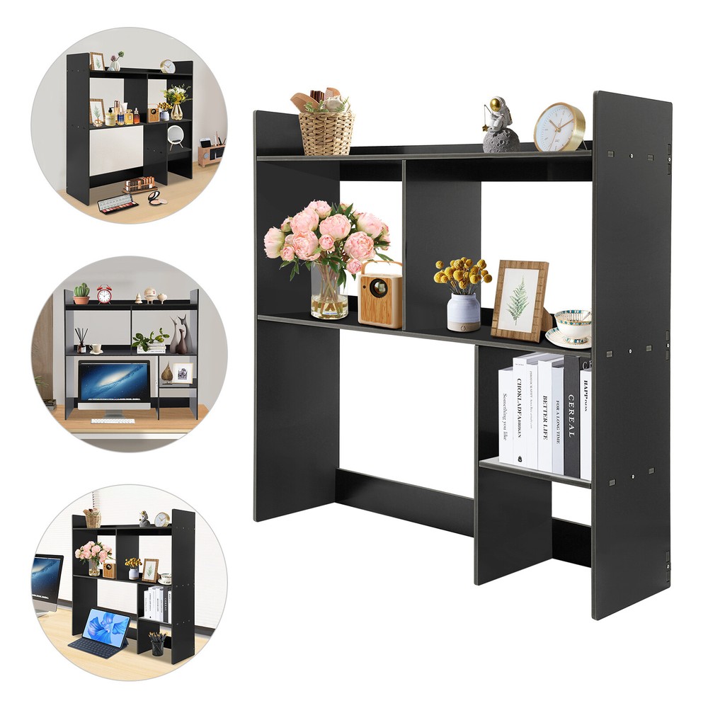 3-Tier Desk Storage Shelf Office Table Computer Rack Desktop Bookshelf Black