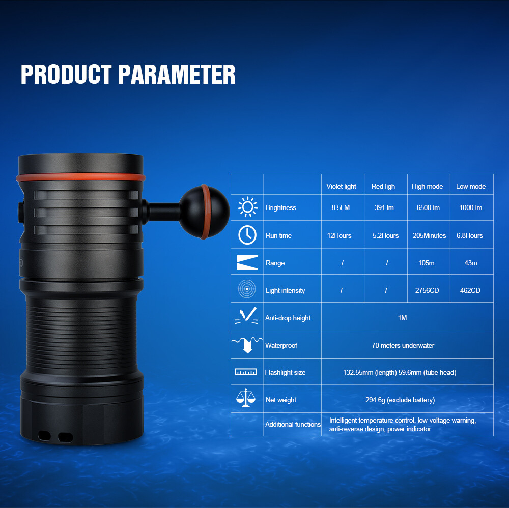 Trustfire DF50 6500 Lumen LED Diving Light Waterproof LED Scuba Flashlight