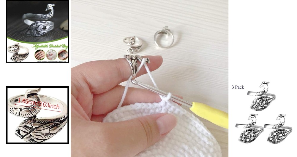 Advanced Peacock Knitting Rings - Handcrafted Silver-Plated Finger Holders, 3 Pc