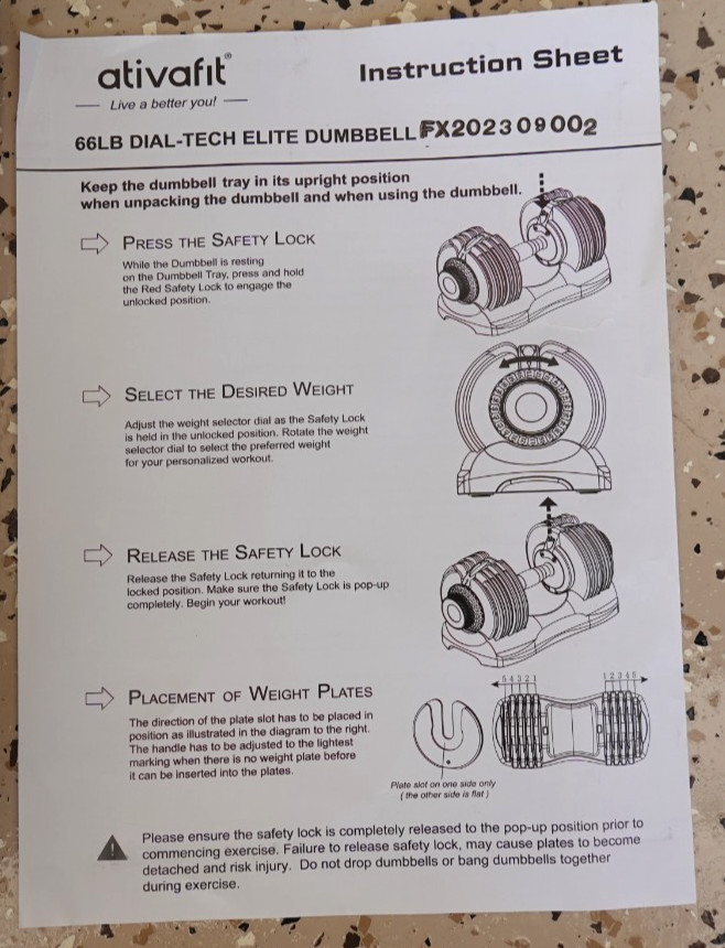 Ativafit Dialtech Elite Adjustable Dumbbell, 11-66 lbs with base