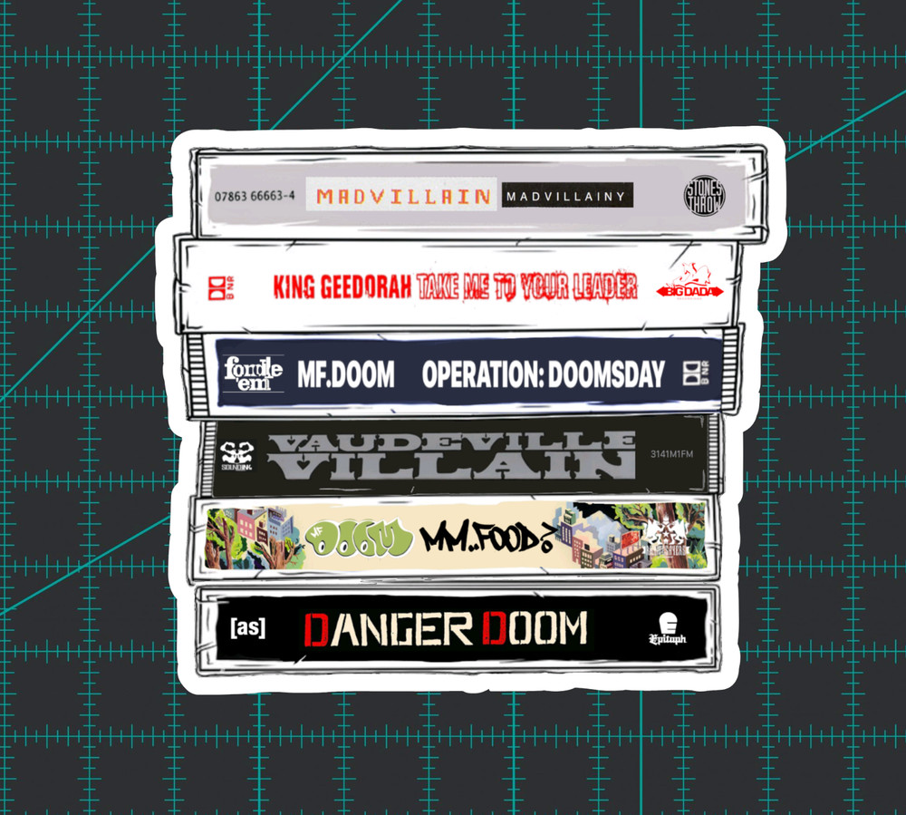 MF DOOM Sticker - Cassette Tap Stack - Waterproof Vinyl - Laminated Rap Hip Hop