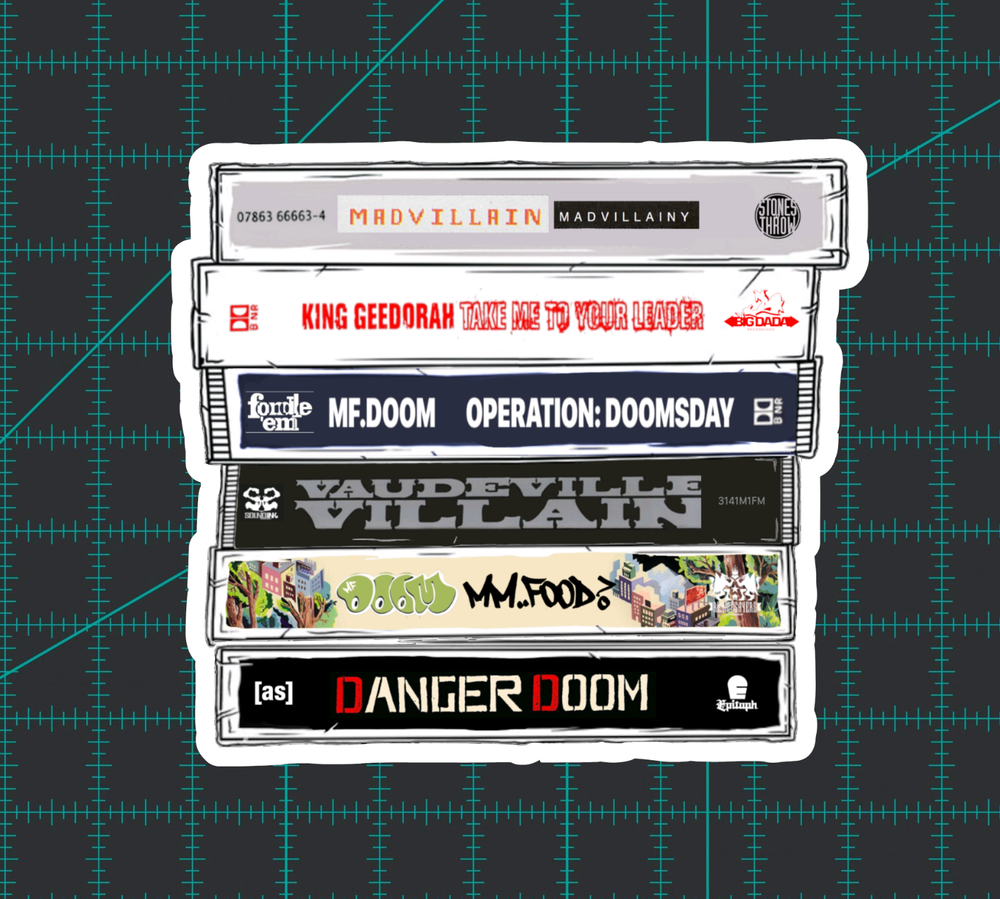 MF DOOM Sticker - Cassette Tap Stack - Waterproof Vinyl - Laminated Rap Hip Hop