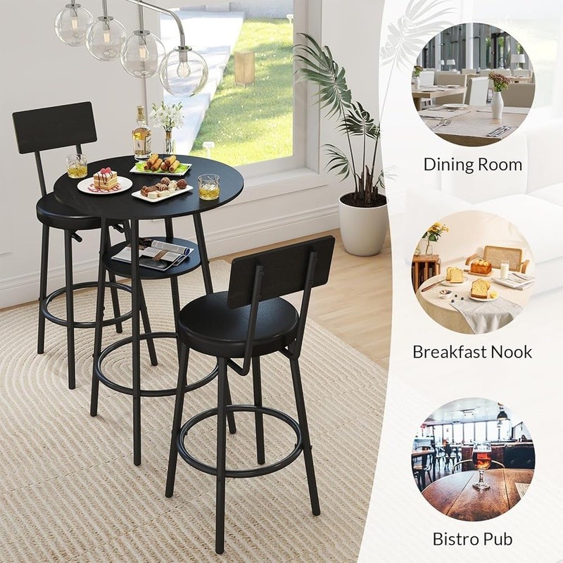 Pub Table W/ 2 Stools Ergonomic Space Saving Kitchen Bar Furniture Set New