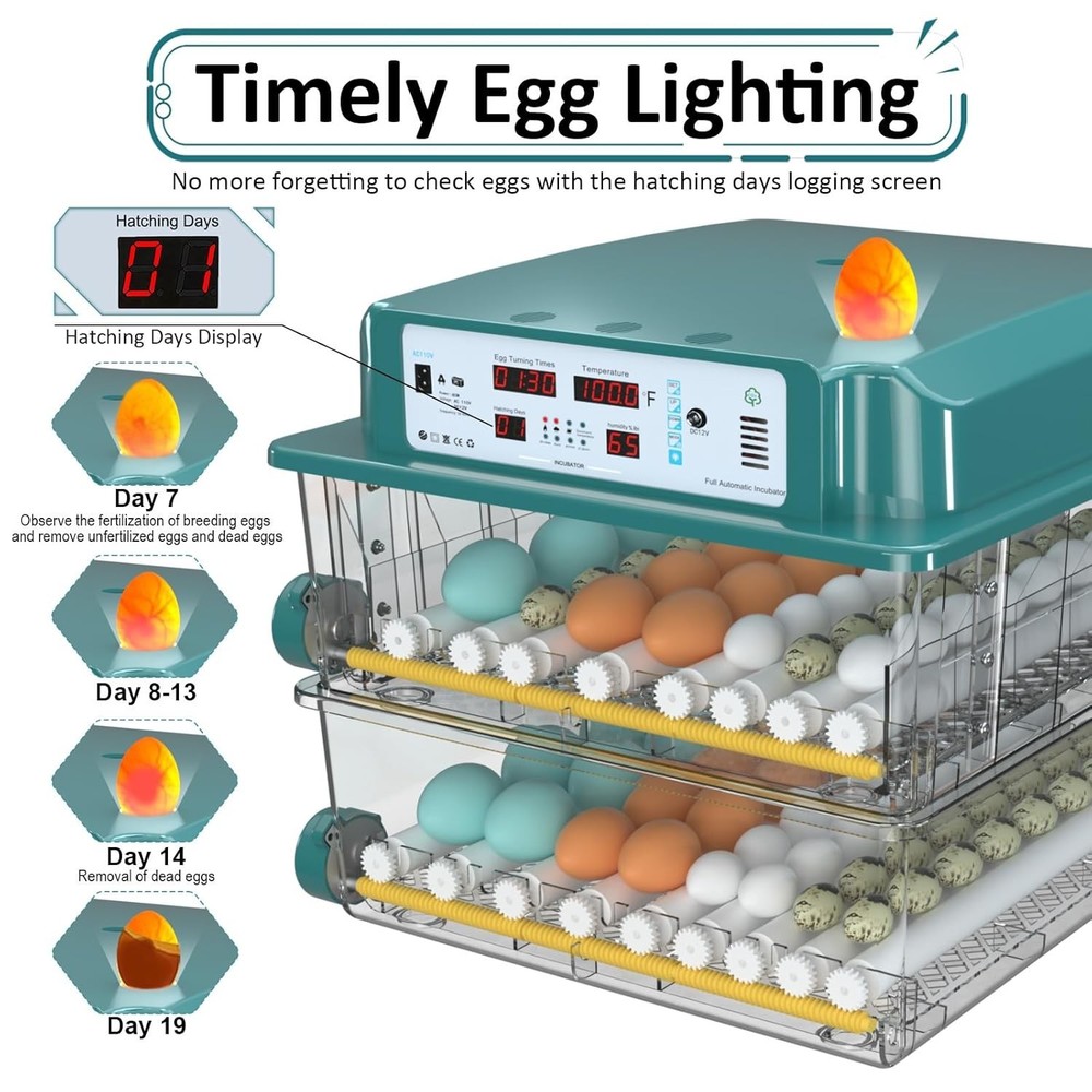 Incubators for Hatching Eggs 120, Chicken Egg Incubator with Automatic Egg Tu...