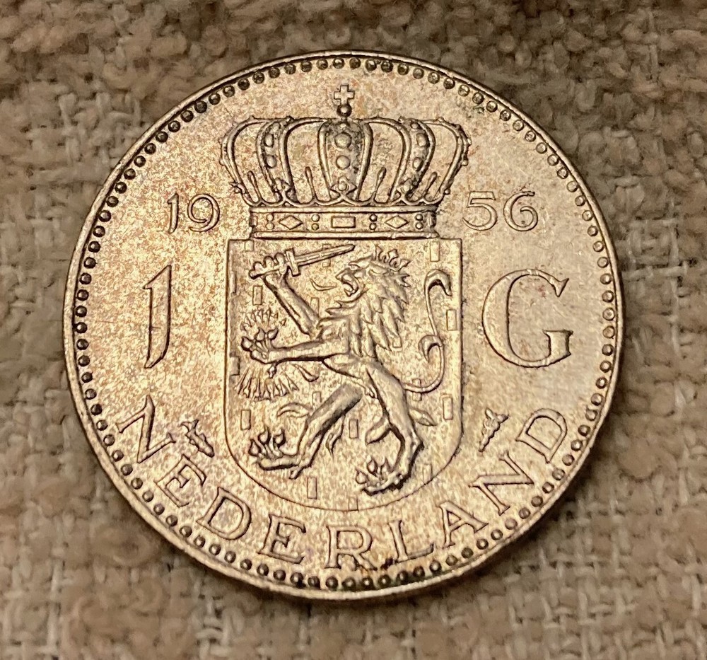 1956 Netherlands 1 One Gulden - Silver Coin - NIce