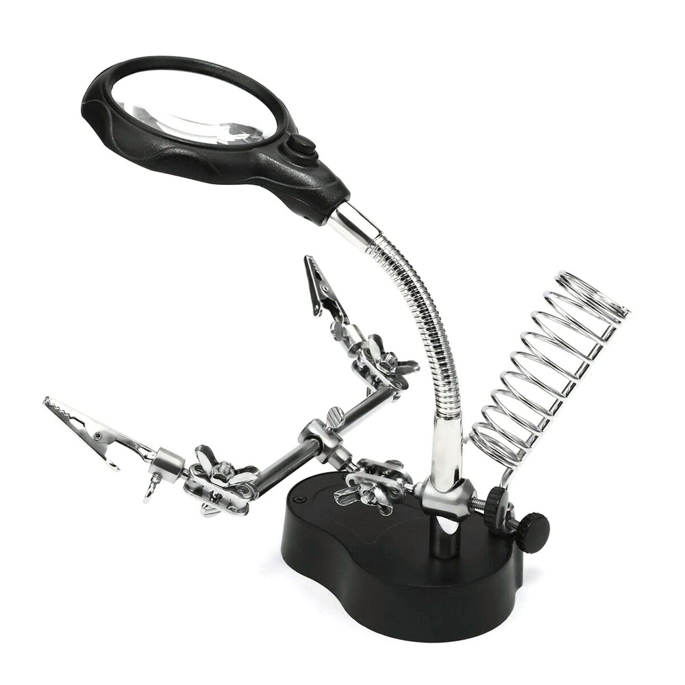 Adjustable Crocodile Clips Soldering Stand with Magnifier&LED for Precision Work