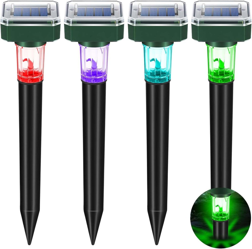 4-Pack Solar Ultrasonic Mole Repeller: Waterproof Sonic Spike with LED Light