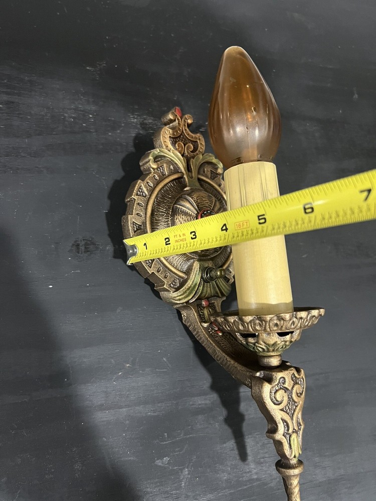 Great Pair Antique Wall Sconces Polychrome Finish 30J