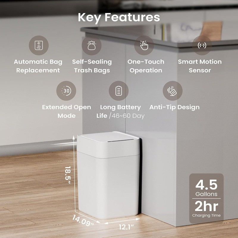Automatic Self Changing Trash Can,Self Sealing Trash can,Self Bagging Motion