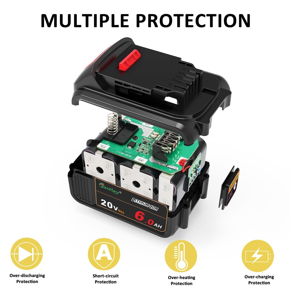 20V 6.0A Replacement Battery for Dewalt DCB200 DCD DCF DCG Power Tools