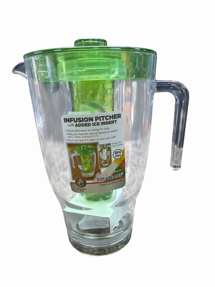 Gourmet Solutions Acrylic Pitcher 64oz Fruit Infuser Removable Ice Insert