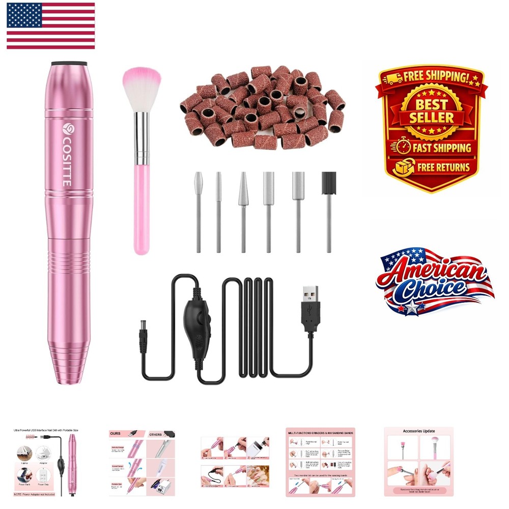 Versatile Nail Drill Machine - USB Electric Manicure Kit with Bits & Bands