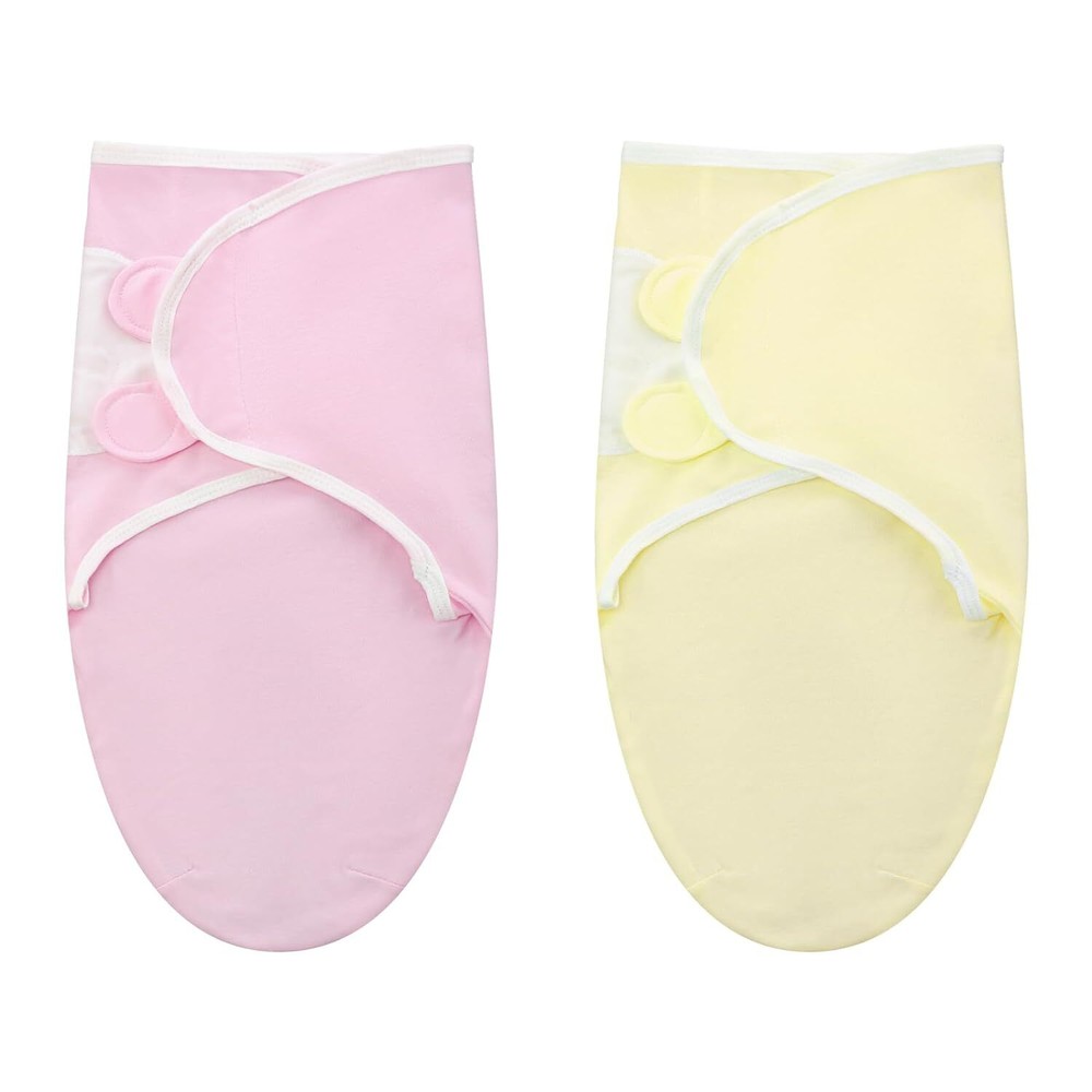 2 Pcs Preemie Swaddle Wrap Adjustable Pink, Yellow