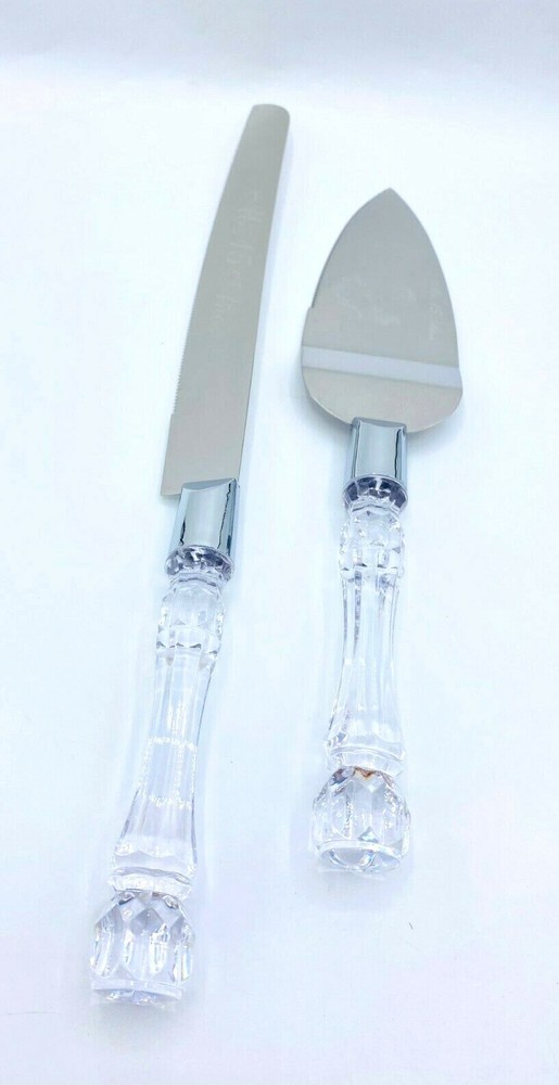 Wedding Cake Knife and Server Set, Cutting Set - Modern silver Nuestra Boda
