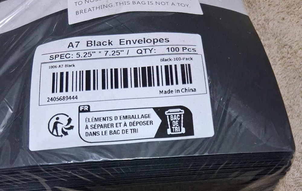 100 Pack Black A7 Envelopes 5X7, For Invitations