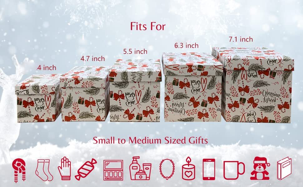 5PCS Christmas Nesting Gift Boxes with Lid, Nested Box Set, 5 Sizes, Square S...