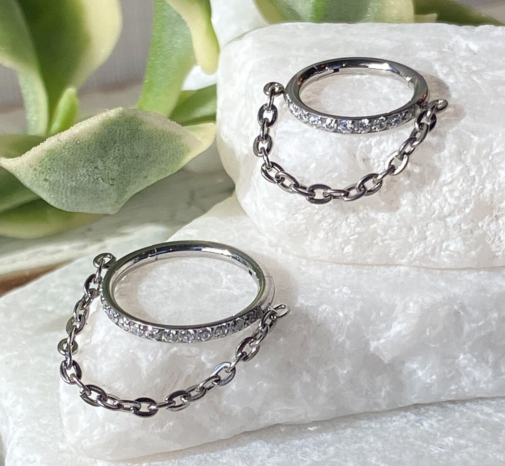 1pc Solid Titanium Chain Link CZ Gem Hinged Segment Ring Helix Cartilage Clicker