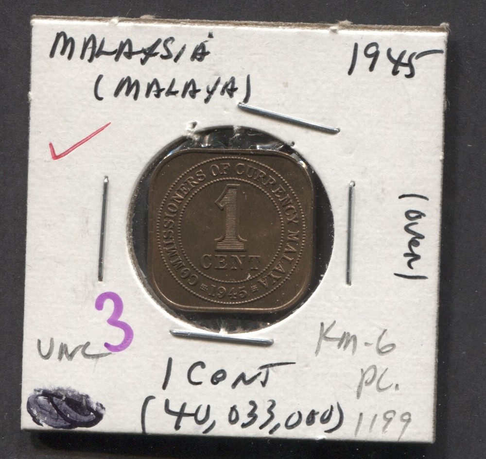 1945- Malaysia-UNC. 1 Cent