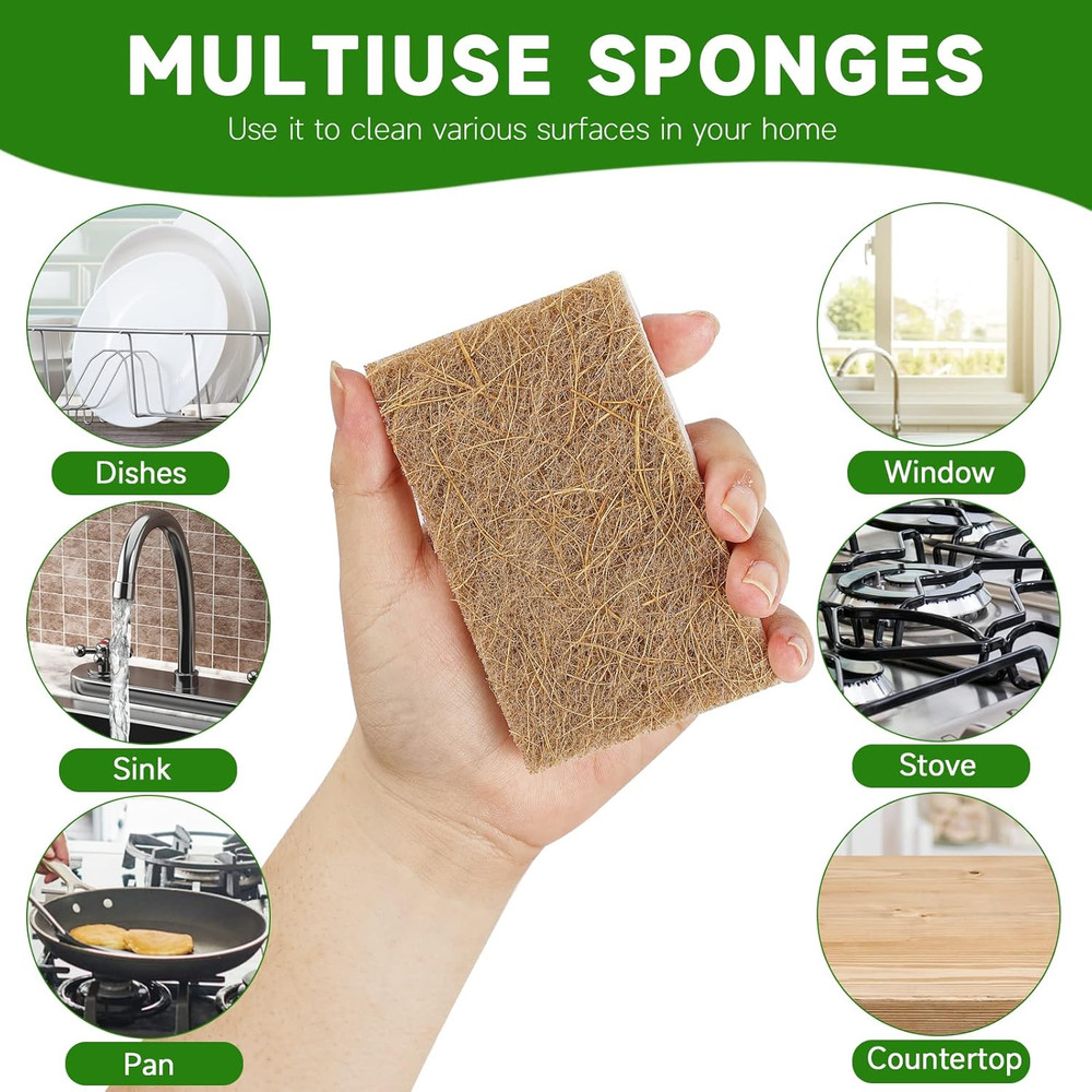 10 Pack Biodegradable Natural Sponges Kitchen - Compostable Cellulose and Coconu