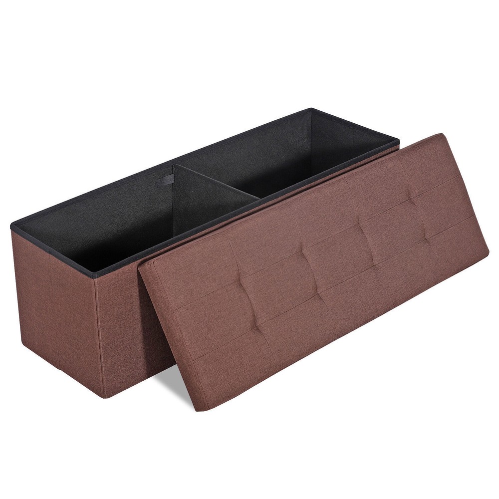 43'' Brown Storage Ottoman Bench Foldable Foot Rest Entryway Stool Rectangular