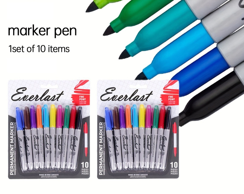 Fine Tip Permanent Markers - 10 Pack, Assorted Colors