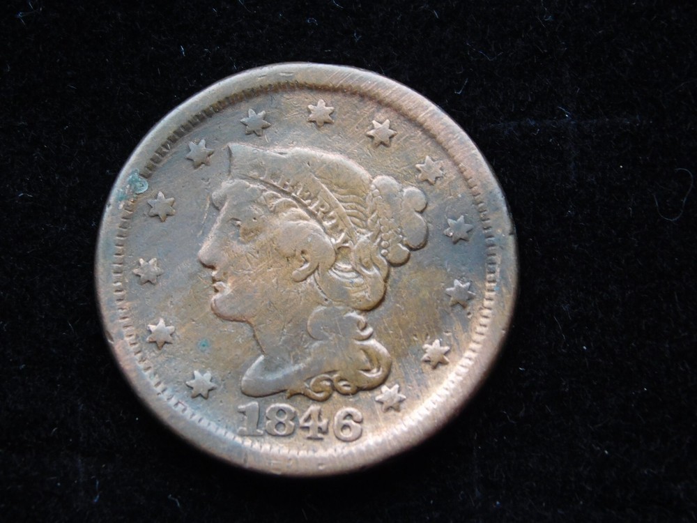 1846 US LARGE CENT COIN CLEANED