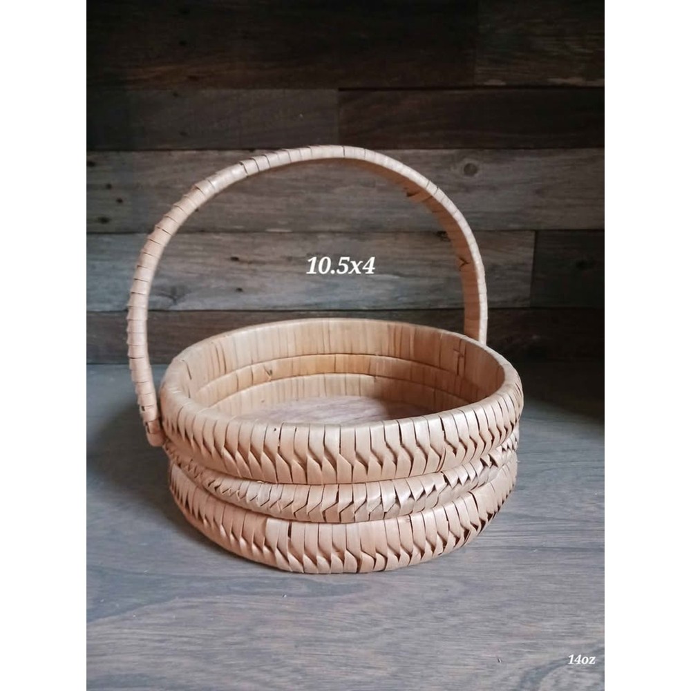 Vintage Woven Chip Wood Basket with Handle Easter