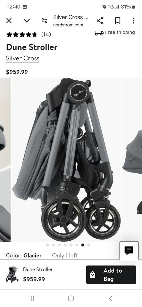 New Open Box Silver Cross Dune Stroller $960