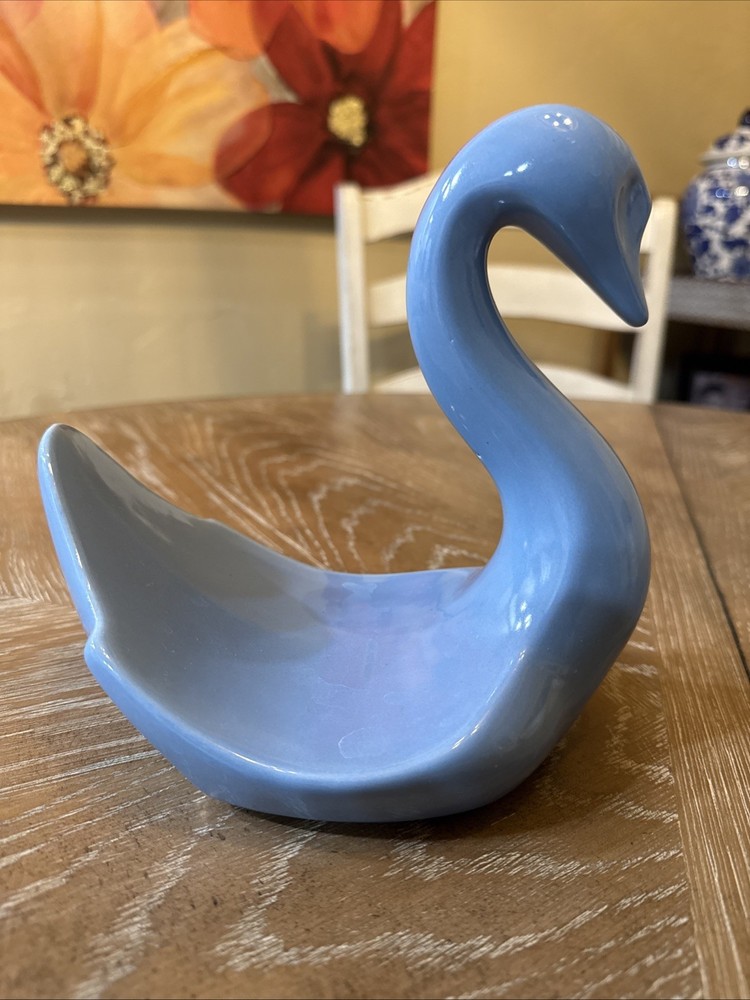 Postmodern Blue Ceramic Swan Dish