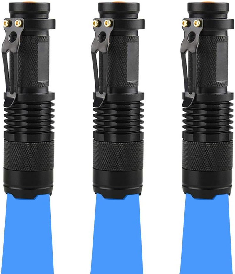 Pack of 3 Single Mode Blue Light Flashlight, Blue LED Flashlight Torch for Night