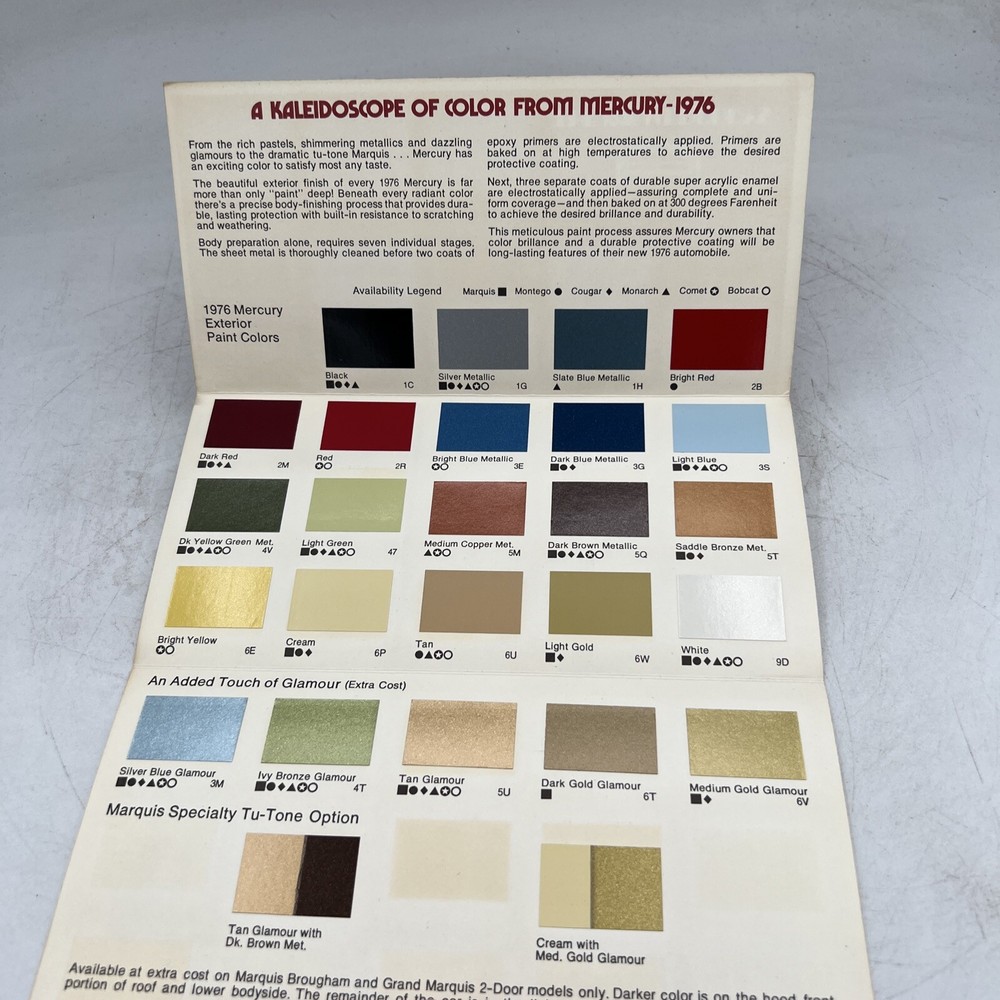 1976 MERCURY PAINT CHIPS / SWATCHES