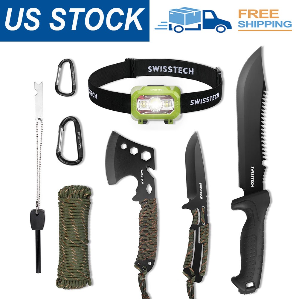 Swiss+Tech Hatchet & Machete Axe 8Pack w/ Rope Handle Fixed Blade Hunting Knife
