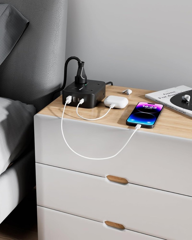 Power Strip Surge Protector - Flat Plug, Wall Mount, 8 Wide Outlets with 4 US...