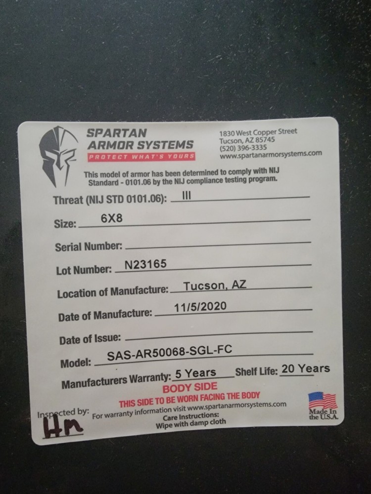 Spartan Level III AR500 Body Armor