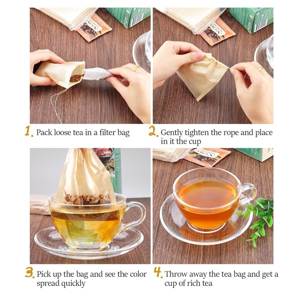 Disposable Tea Filter Bags with Drawstring Natural 1-Cup Capacity 300PCS
