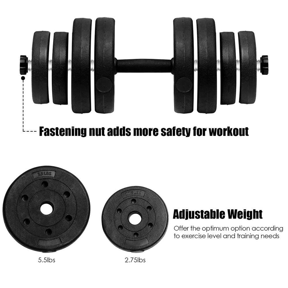 66Lbs 2 in 1 Adjustable Dumbbell Set Strength Training Set Home Gym Exercise