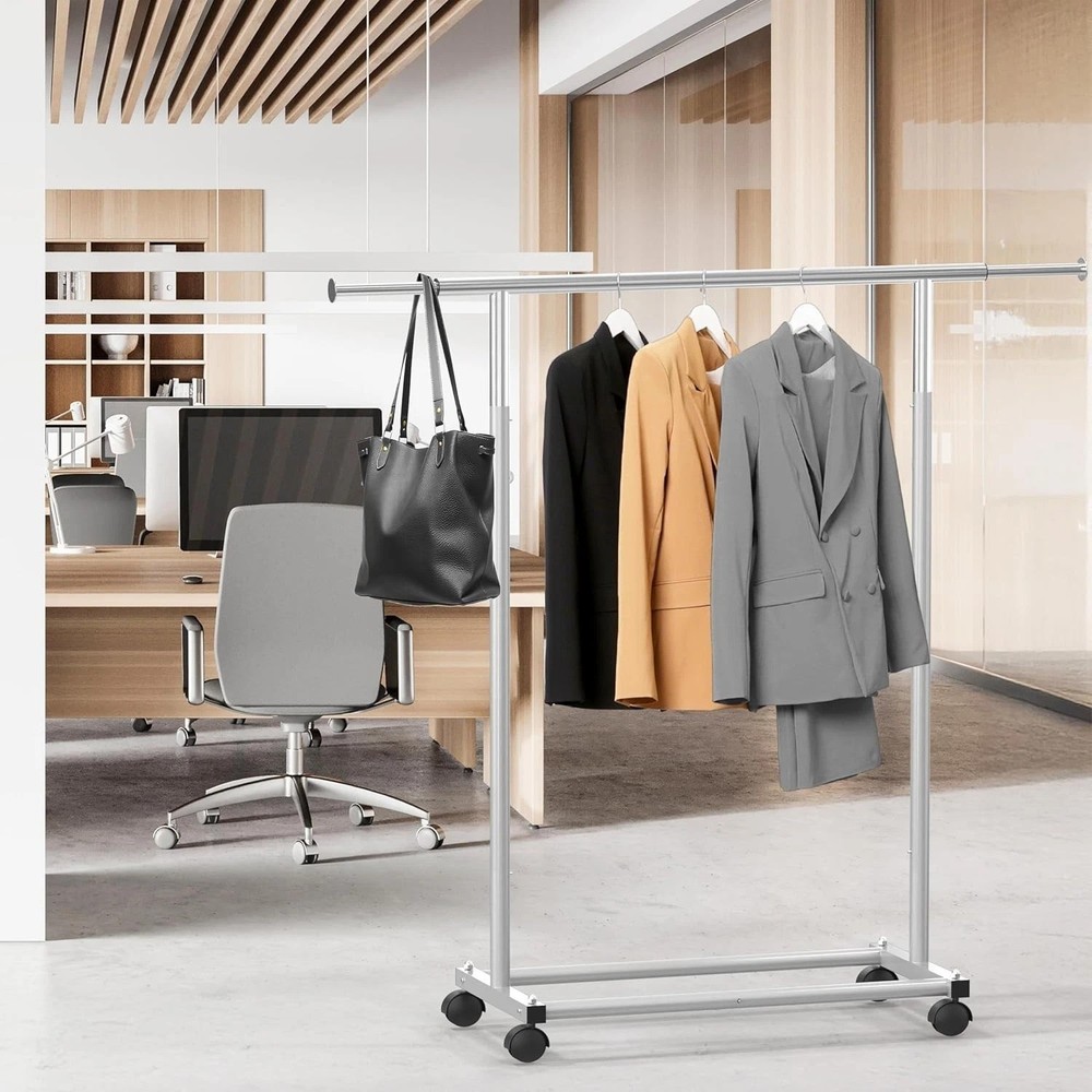 Elegant Heavy Duty Silver Garment Rack with Adjustable Width - 100 lbs Capacity