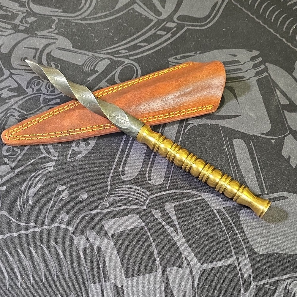 Damascus Steel Dirk Double Edge Brass Handle with Sheath